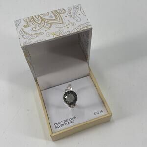 NIB grey cubic zirconia silver plated ring